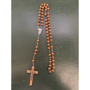 Vintage Catholic ROSARY 17 inches long Olive Wood Made in Italy